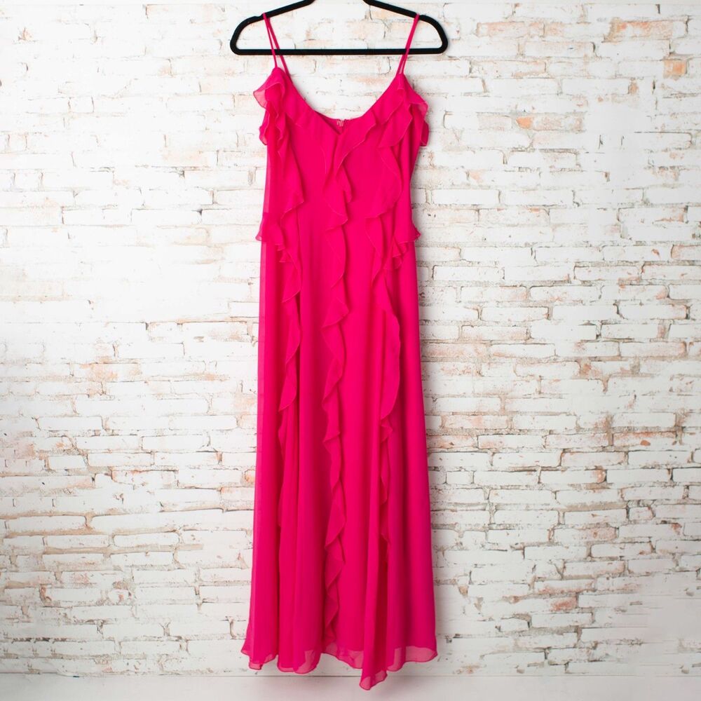 Bardot Pink Ruffle Maxi Dress Size 6 Medium Spaghetti Strap Formal Wedding